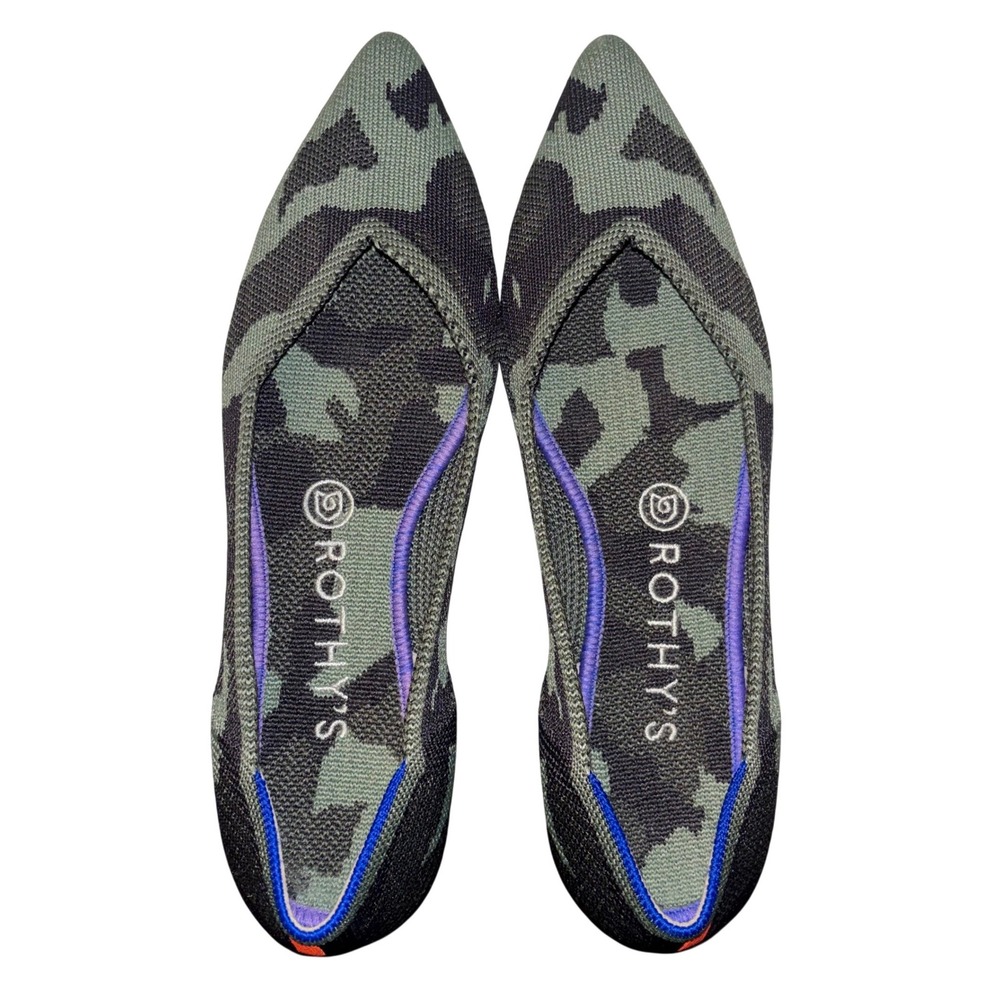 Rothys | The Point Flats | Womens 8.5 | Olive Green Black Camo Slip On Shoes